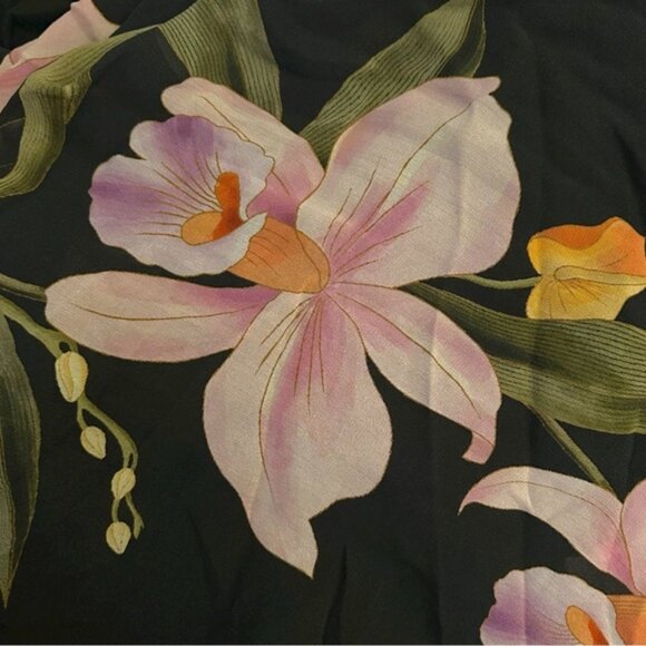 FARM Rio Embroidered Goddess Orchid Floral Bishop Sleeve Midi Dress Black XS - Picture 6 of 13